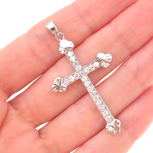 925 Sterling Silver Round-Cut C Z Cross Religious Charm Pendant