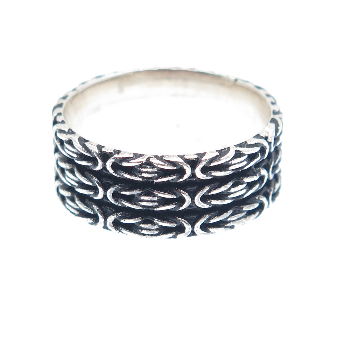 925 Sterling Silver Vintage 3-Row Byzantine Oxidized Band Ring Size 10.25