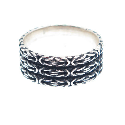 925 Sterling Silver Vintage 3-Row Byzantine Oxidized Band Ring Size 10.25