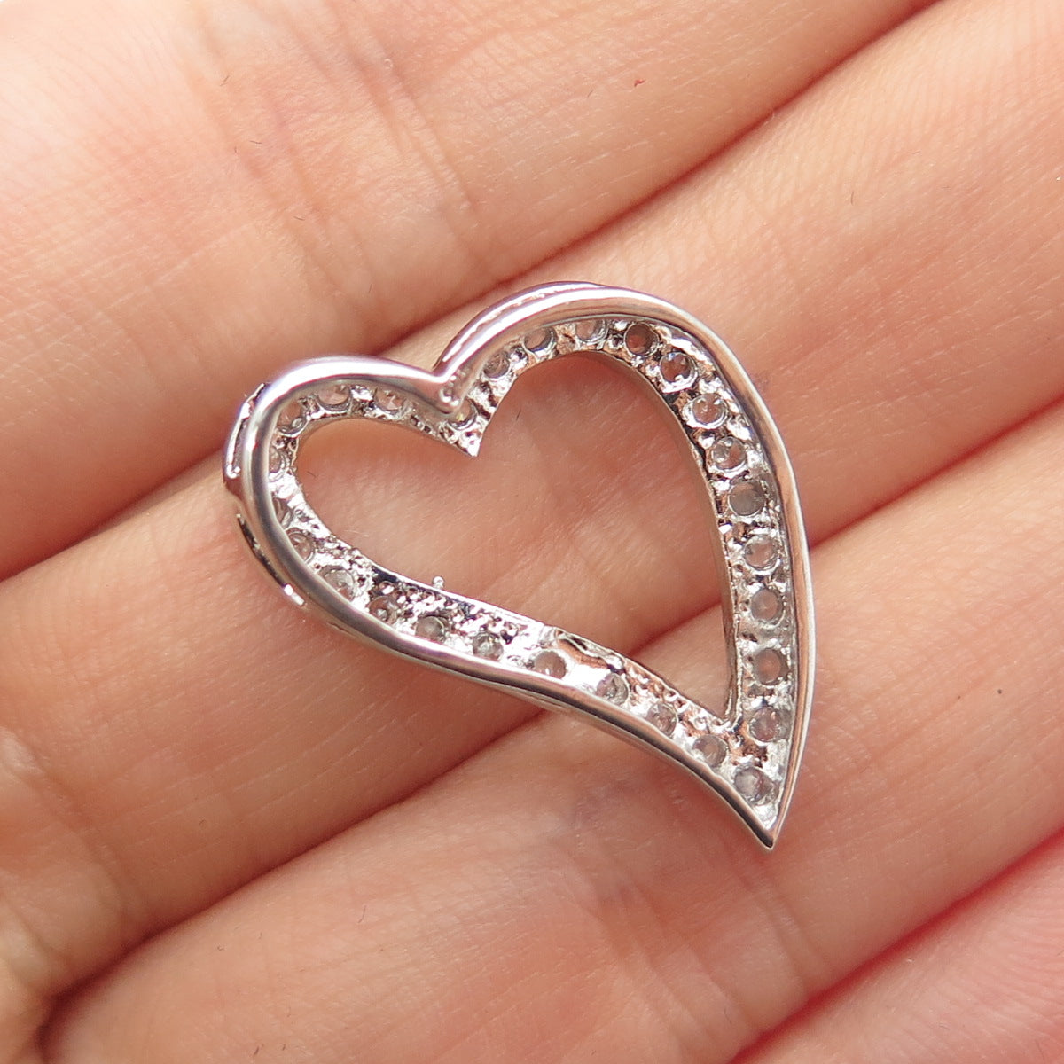 925 Sterling Silver Round-Cut C Z Heart Slide Charm Pendant