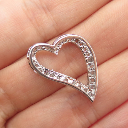 925 Sterling Silver Round-Cut C Z Heart Slide Charm Pendant