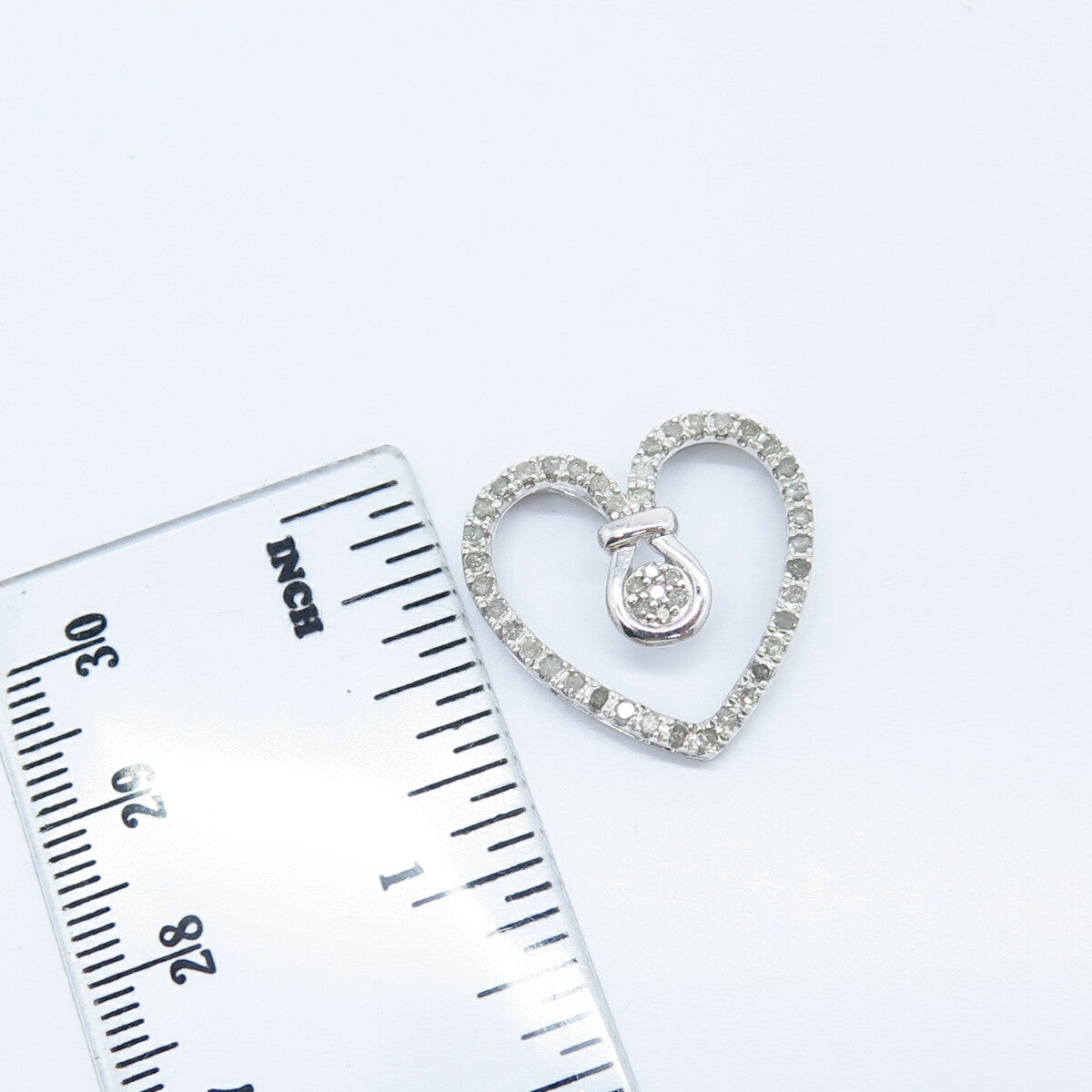925 Sterling Silver Real White Diamond Open Heart Slide Pendant