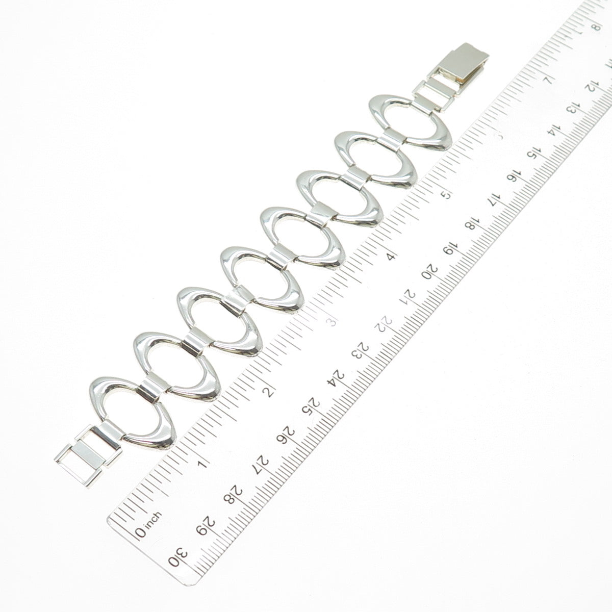 925 Sterling Silver Vintage RW Artisan Modernist Oval Link Bracelet 6.5"