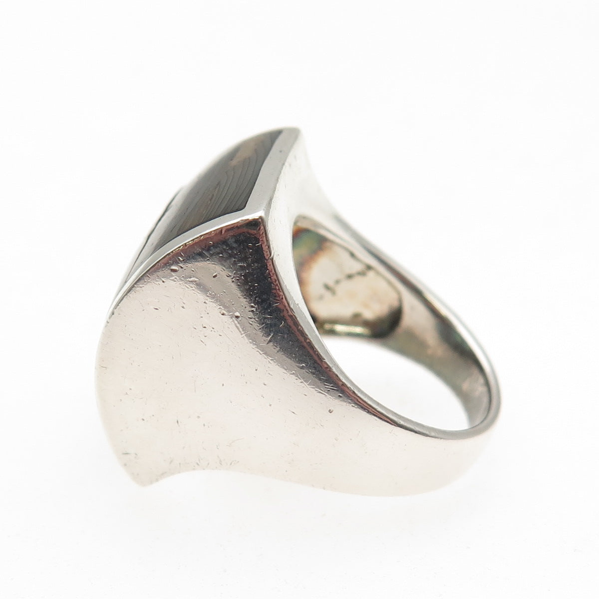 KEN CRAFTS 925 Sterling Silver Vintage Real Abalone Shell Modernist Ring Size 7