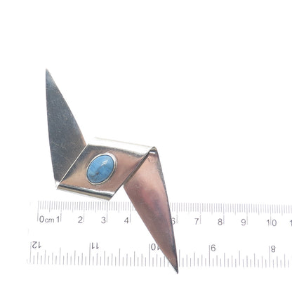 925 Sterling Silver Vintage Mexico Real Sky Blue Turquoise Modernist Pin Brooch