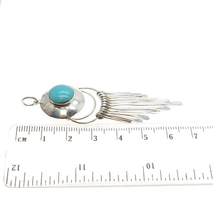 Old Pawn 925 Sterling Silver Southwestern Lone Mountain Turquoise Dangle Pendant