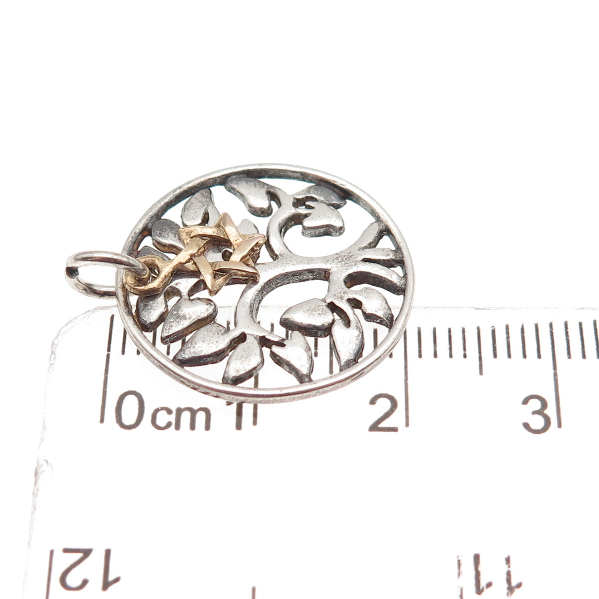 925 Sterling Silver 2-Tone Vintage Tree of Life Star of David Charm Pendant