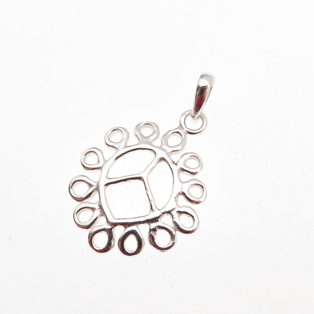 925 Sterling Silver Vintage Peace Symbol Swirl Charm Pendant
