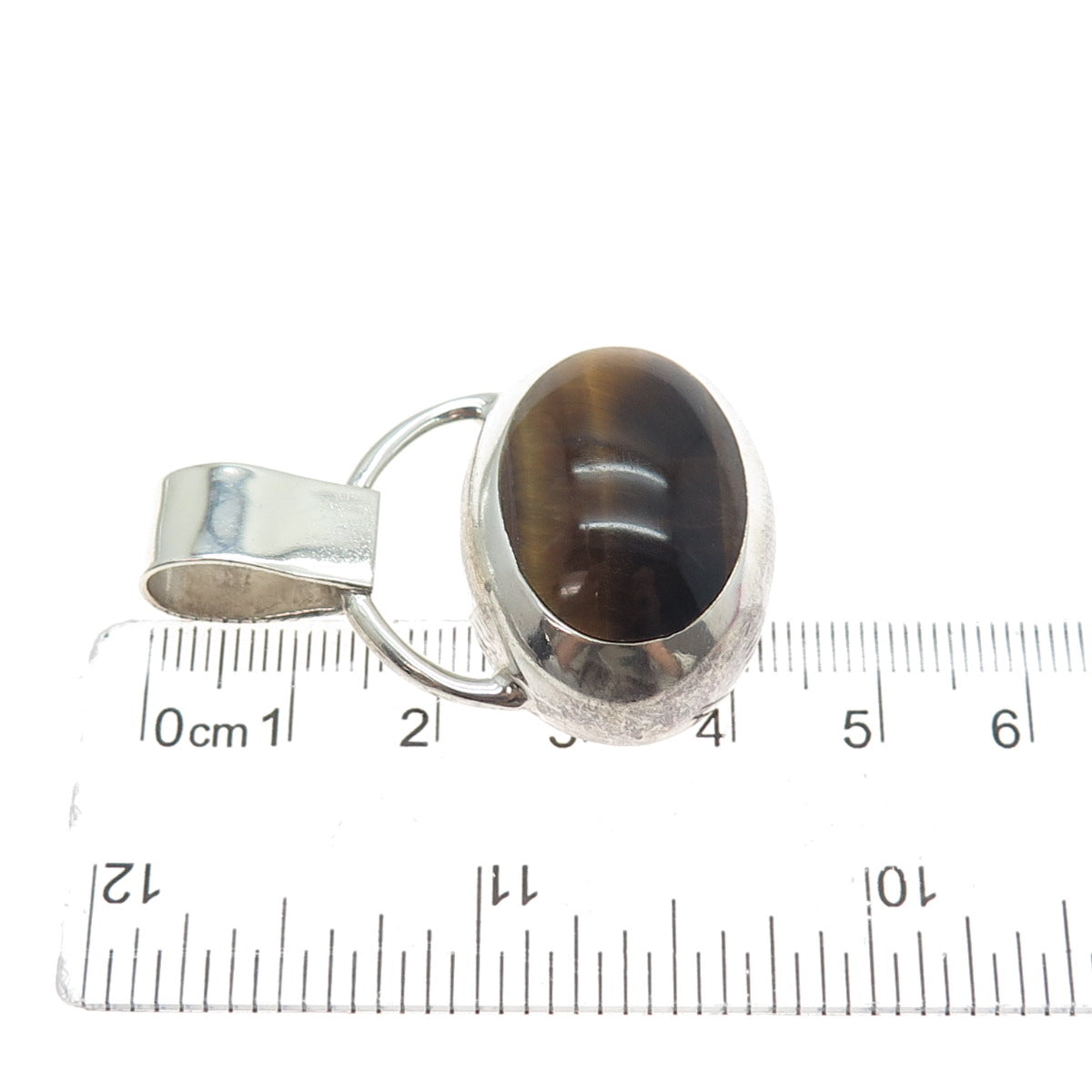 925 Sterling Silver Vintage Mexico Real Cabochon Tiger Eye Charm Pendant