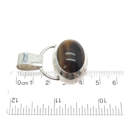 925 Sterling Silver Vintage Mexico Real Cabochon Tiger Eye Charm Pendant