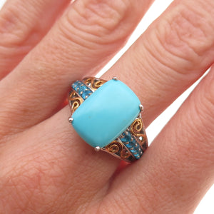 Chuck Clemency 925 Sterling Silver 2-Tone Real Turquoise Apatite Ring Size 8.25
