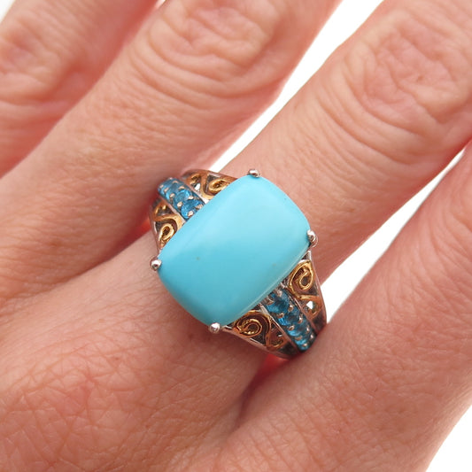 Chuck Clemency 925 Sterling Silver 2-Tone Real Turquoise Apatite Ring Size 8.25
