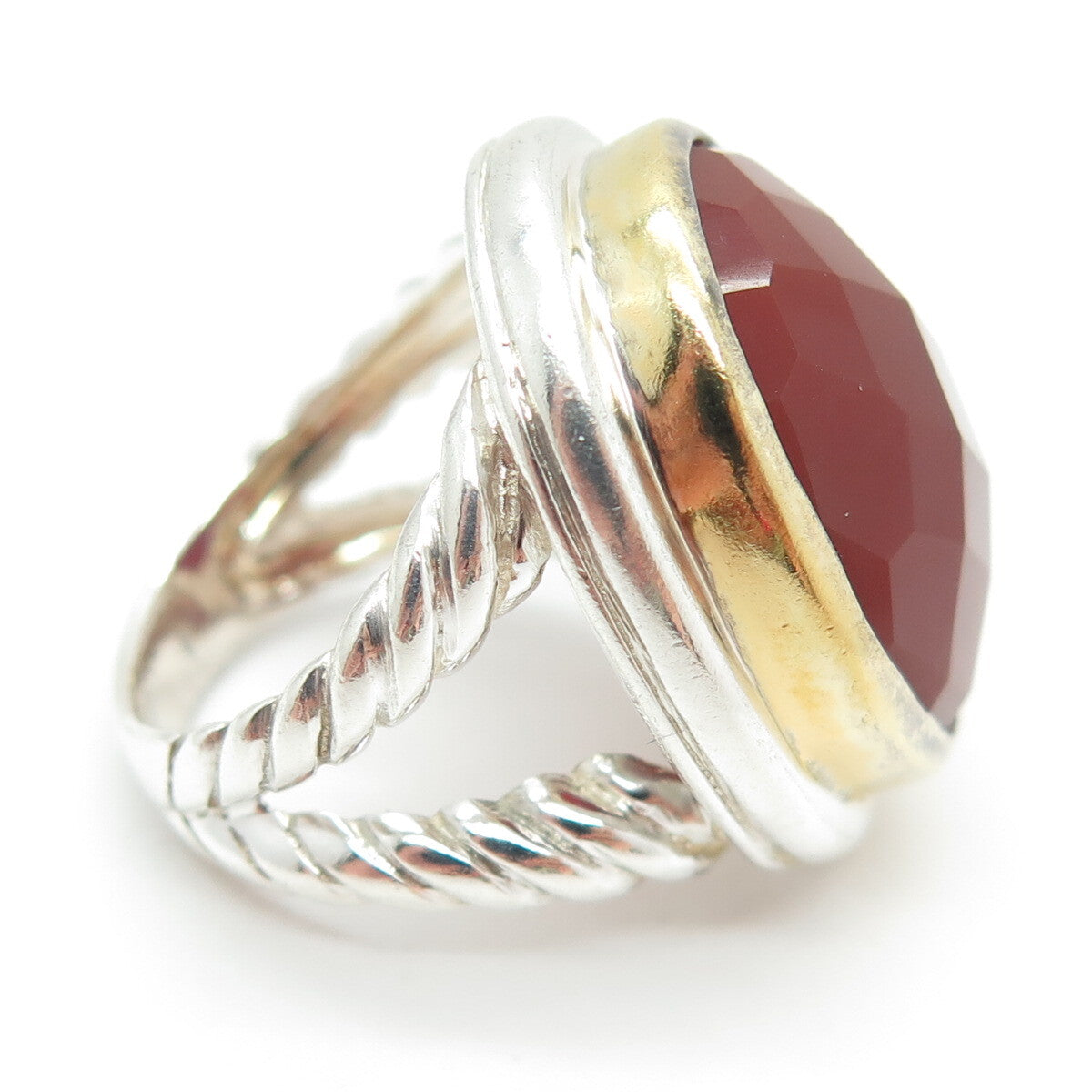 CHAPAL ZENRAY 925 Sterling Silver 2-Tone Vintage Real Carnelian Ring Size 6