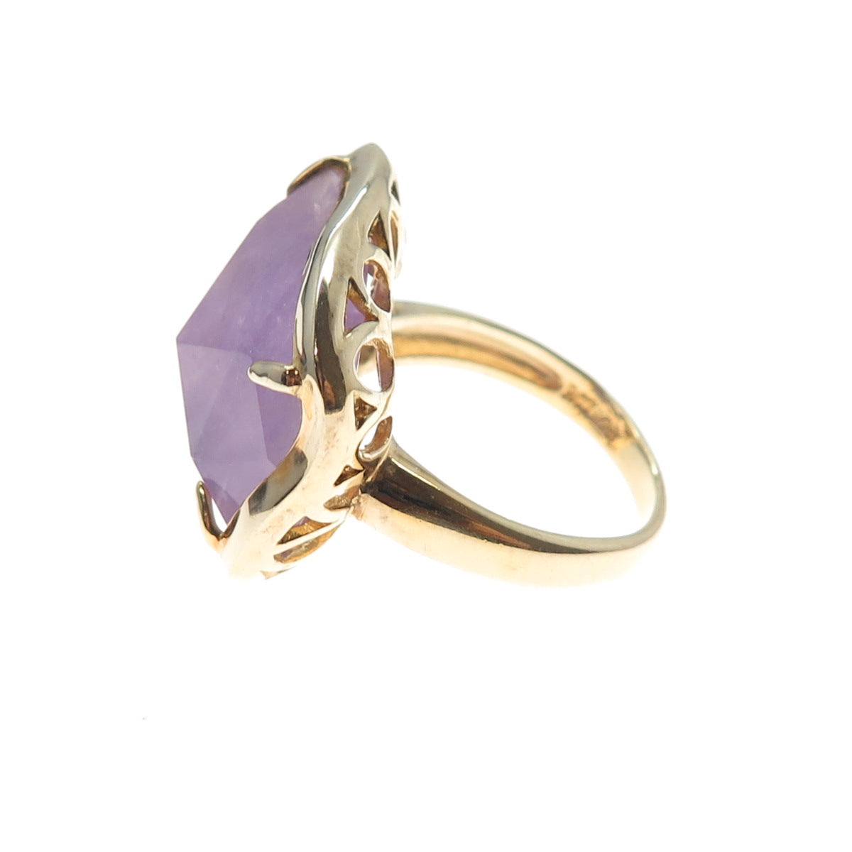 925 Sterling Silver Gold Plated Real Amethyst Modernist Ring Size 7.25