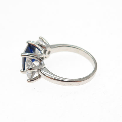 JCM Jacmel Mauritius 925 Sterling Princess-Cut Blue & White C Z Ring Size 5.25