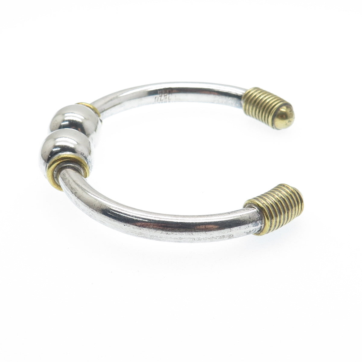 925 Sterling Silver 2-Tone Vintage Mexico Modernist Adjustable Bracelet 7.25"