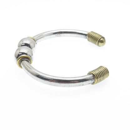 925 Sterling Silver 2-Tone Vintage Mexico Modernist Adjustable Bracelet 7.25"
