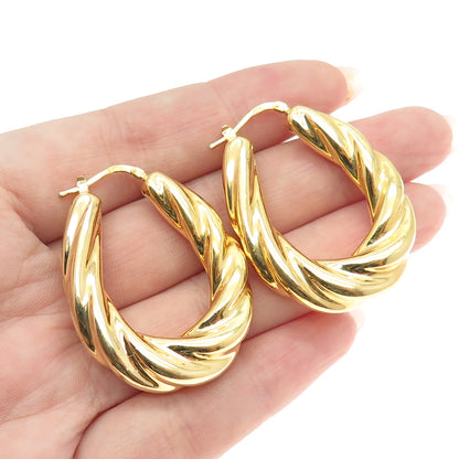 MAURITIUS 925 Sterling Silver Gold Plated Twisted Hinged Hoop Earrings