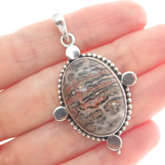 DOUG PAULUS 925 Sterling Silver Vintage Leopard Skin Jasper Granulated Pendant