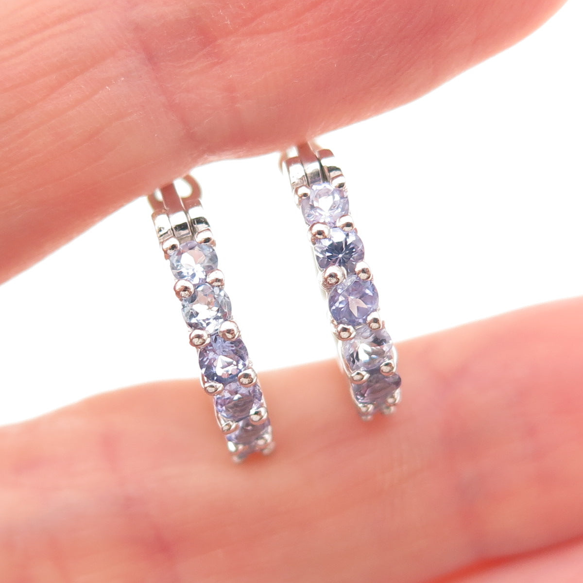 Chuck Clemency 925 Sterling Silver Real Round-Cut Tanzanite Hoop Earrings