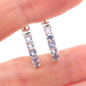 Chuck Clemency 925 Sterling Silver Real Round-Cut Tanzanite Hoop Earrings