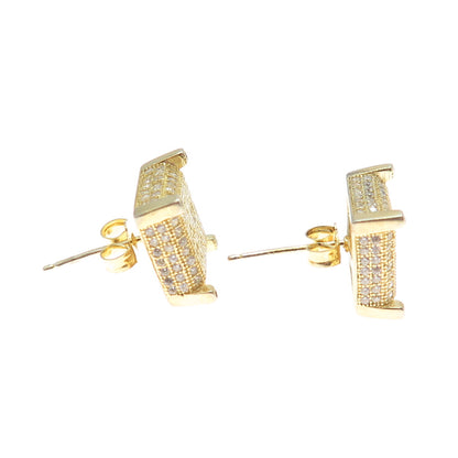 925 Sterling Silver Gold Plated Round-Cut C Z Sparkle Square Stud Earrings