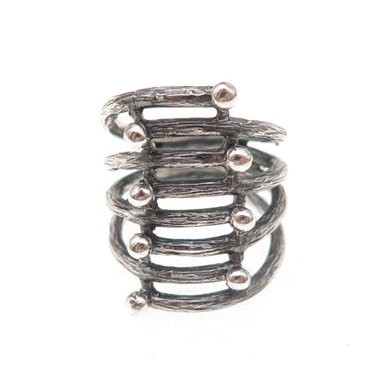 925 Sterling Silver Vintage Modernist 8-Row Oxidized Ring Size 7