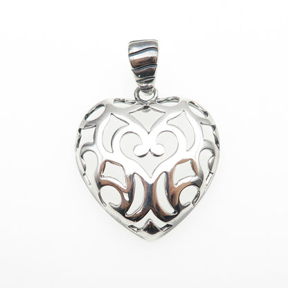 MILOR 925 Sterling Silver Vintage Italy Ornate Heart Oxidized Charm Pendant