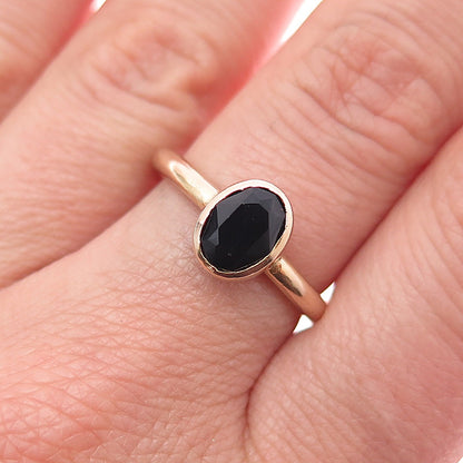 SAI 925 Sterling Silver Rose Gold Plated Vintage Real Black Spinel Ring Size 8