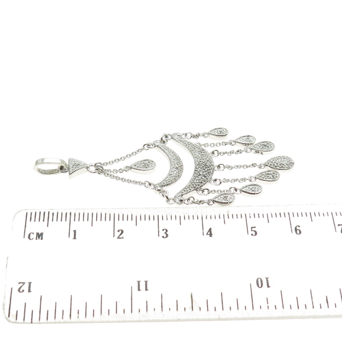 925 Sterling Silver Real Round-Cut Diamond Chandelier Dangling Pendant