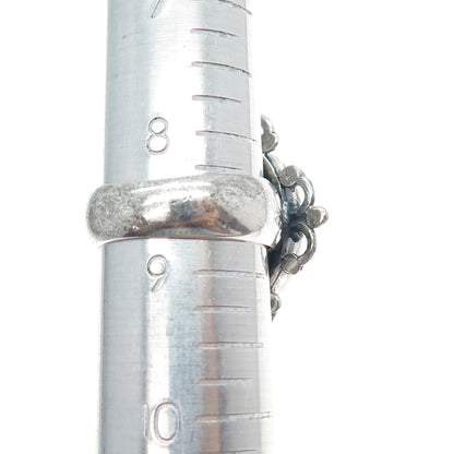 925 Sterling Silver Vintage Real Turquoise Fleur de Lis Oxidized Ring Size 8.75