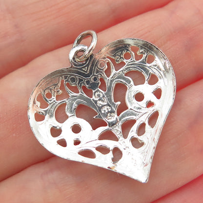 LISA LEE CREATIONS 925 Sterling Silver Vintage Floral Heart Charm Pendant