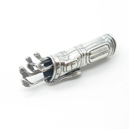 Beau 925 Sterling Silver Vintage Golf Club Oxidized Pin Brooch