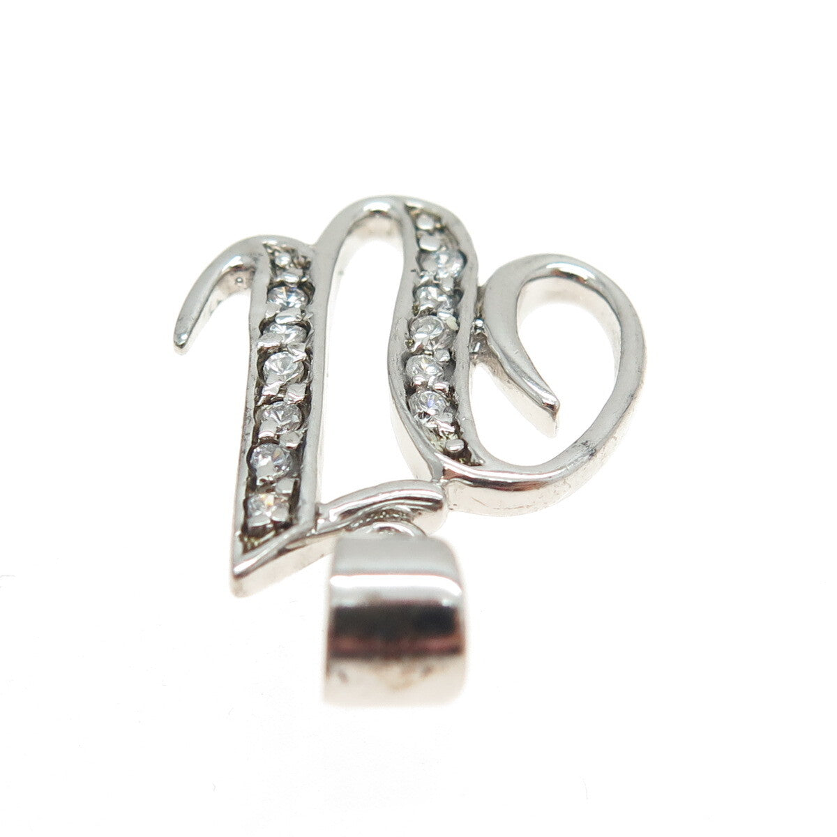 925 Sterling Silver Round-Cut C Z Letter "U" Initial Pendant