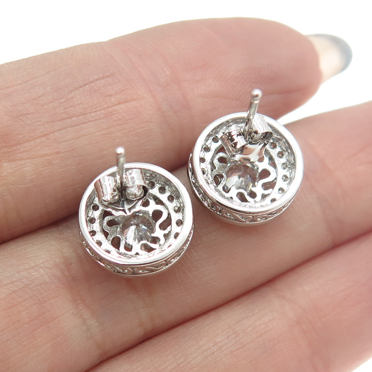 925 Sterling Silver Round-Cut White-Color C Z Earrings