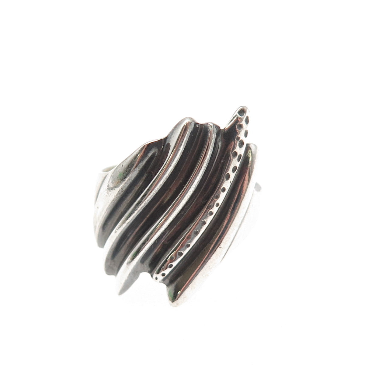 925 Sterling Silver Vintage Modernist Ribbed Oxidized Ring Size 6