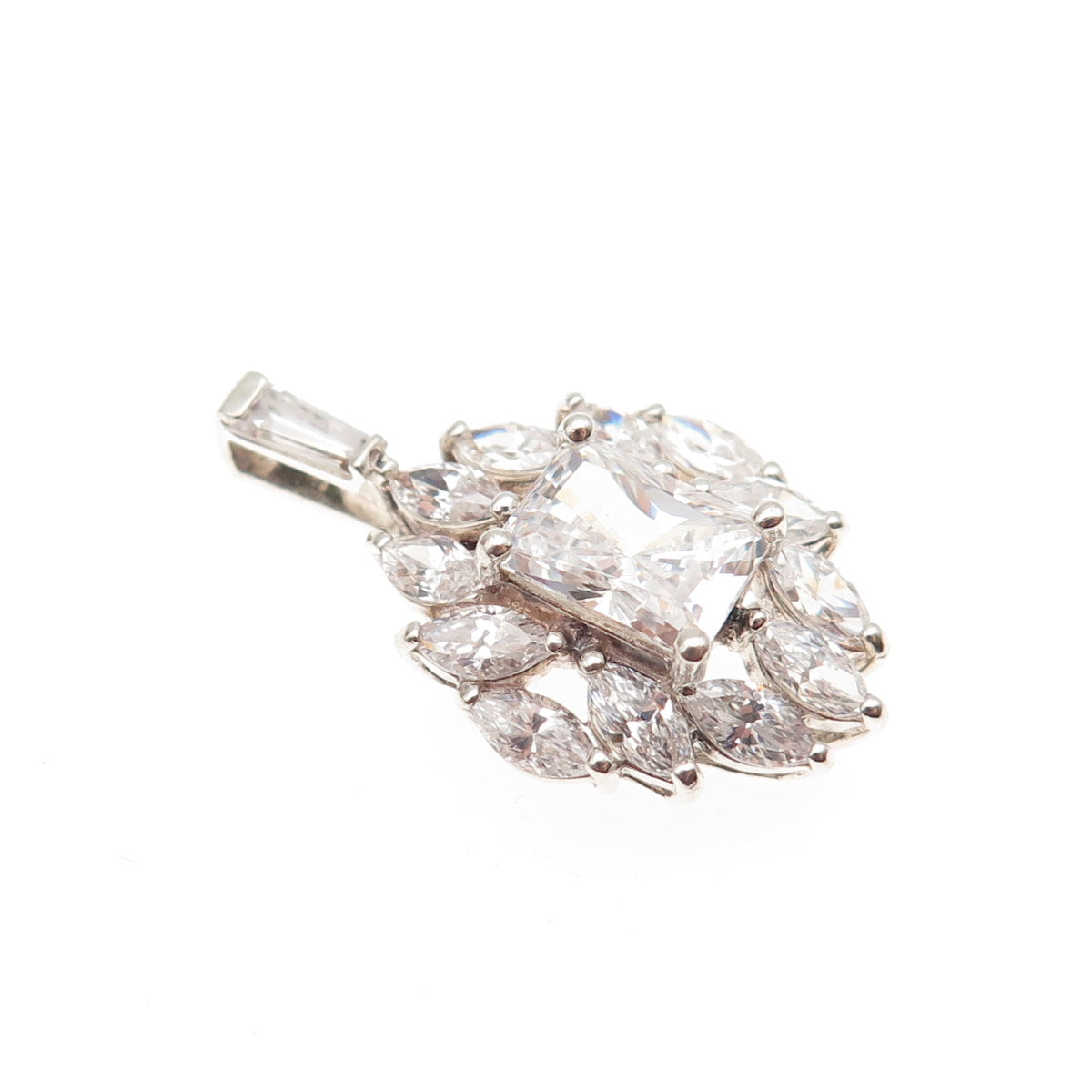 925 Sterling Silver Radiant & Marquise-Cut C Z Charm Pendant
