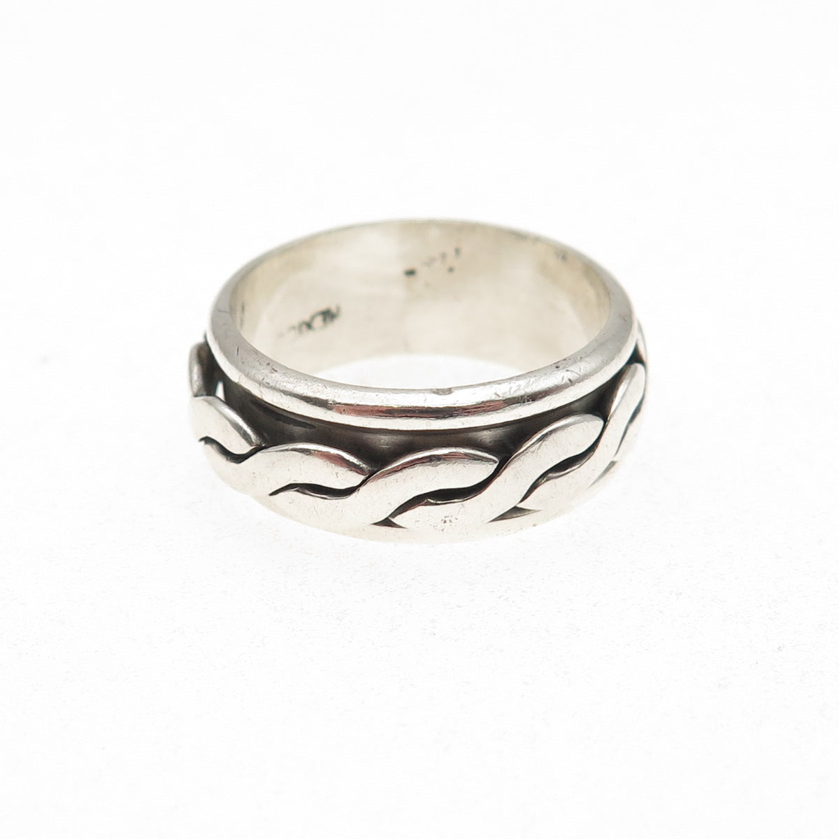 925 Sterling Silver Vintage Mexico Woven Rotating Band Ring Size 10.25