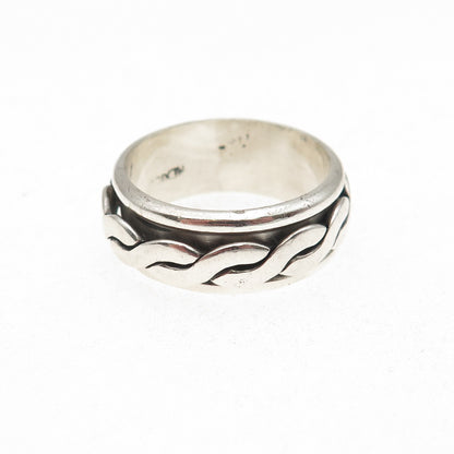 925 Sterling Silver Vintage Mexico Woven Rotating Band Ring Size 10.25