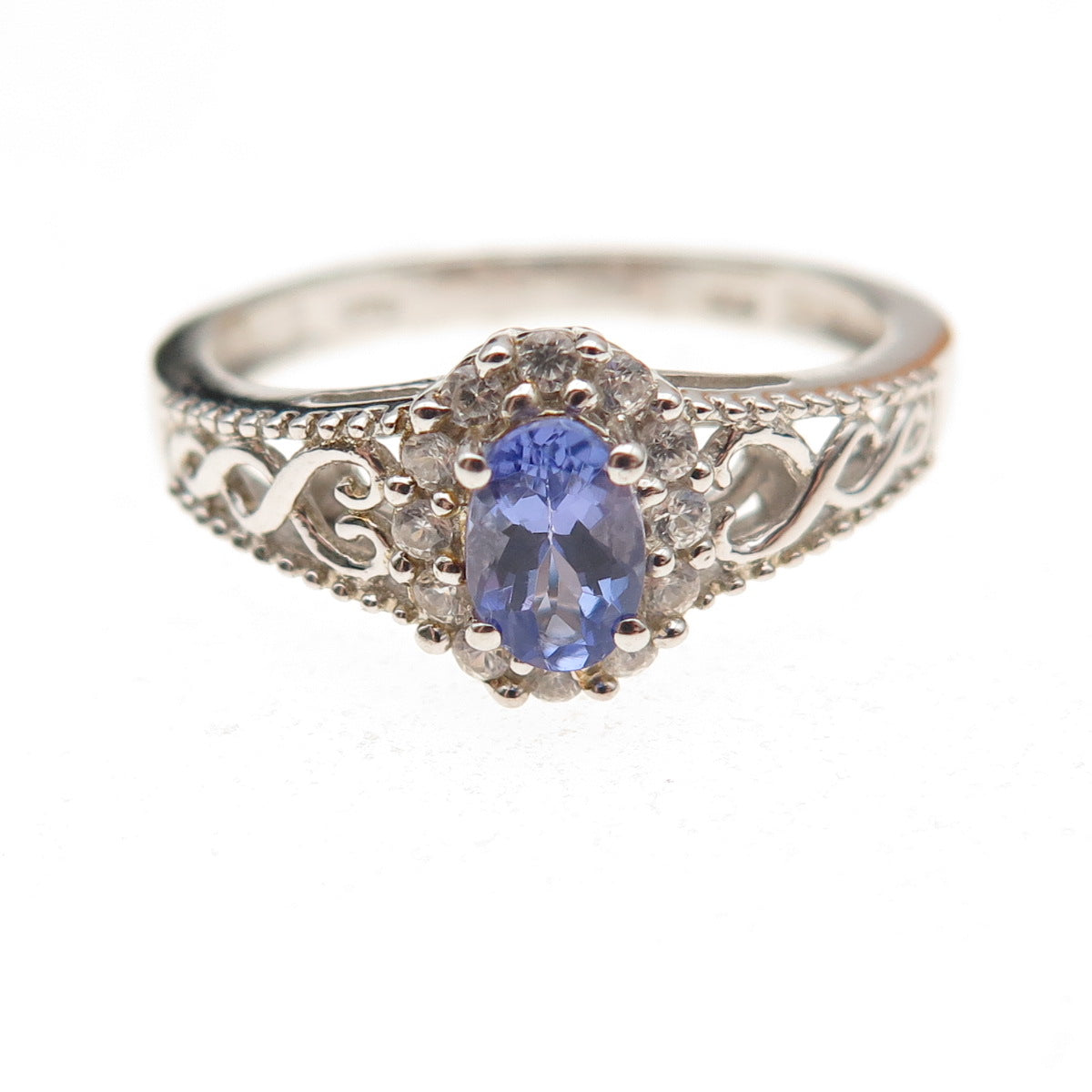 Chuck Clemency 925 Sterling Silver Real Tanzanite & White Topaz Ring Size 8.25