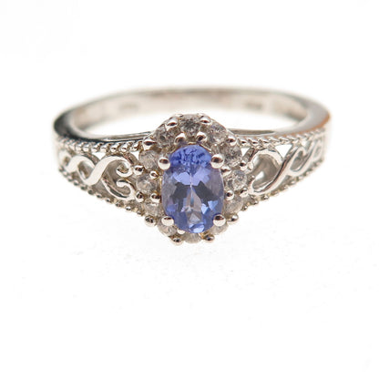 Chuck Clemency 925 Sterling Silver Real Tanzanite & White Topaz Ring Size 8.25
