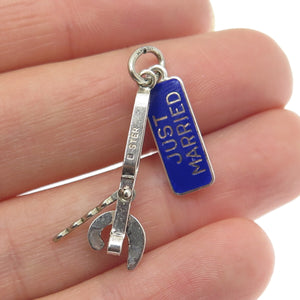 BEAU 925 Sterling Silver Antique Enamel "Just Married" Bottle Opener Pendant