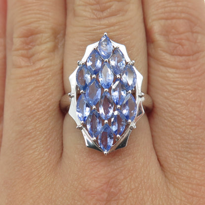 DSMK 925 Sterling Silver Marquise-Cut Tanzanite Gem Statement Ring Size 7.25