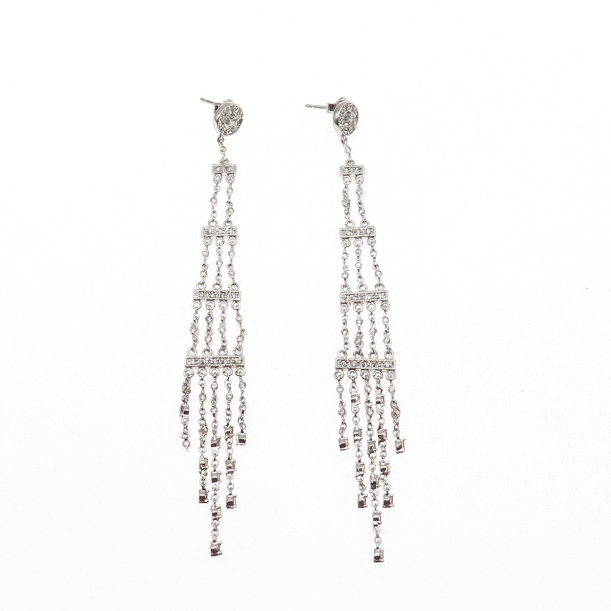 925 Sterling Silver Round-Cut C Z Long Dangle Earrings