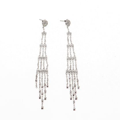 925 Sterling Silver Round-Cut C Z Long Dangle Earrings