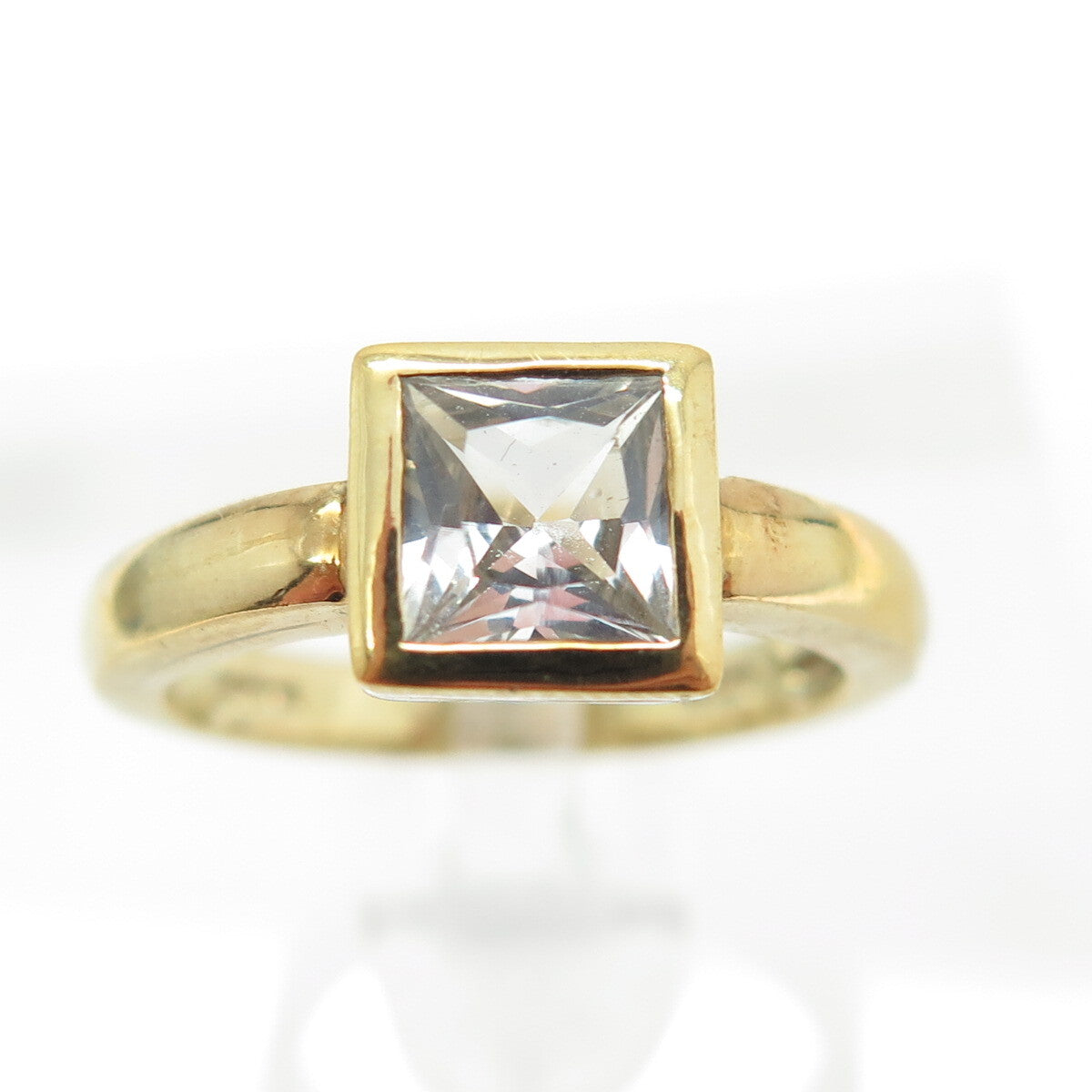 925 Sterling Silver Gold Plated Princess-Cut Shaped C Z Ring Size 6