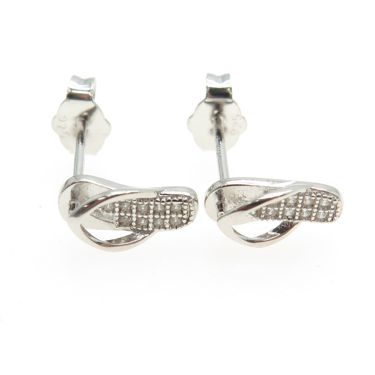 925 Sterling Silver Round-Cut Shaped C Z Flip-Flop Stud Earrings
