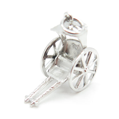 925 Sterling Silver Antique Art Deco Rickshaw Carriage 3D Charm Pendant