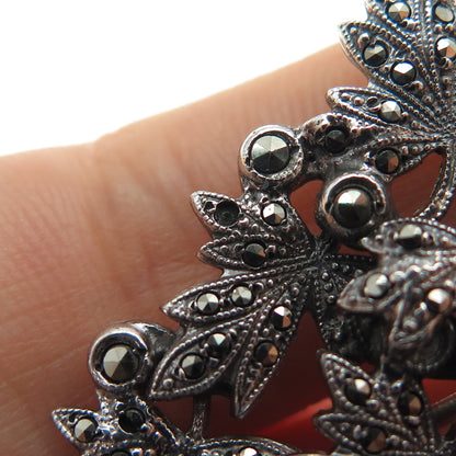 925 Sterling Silver Antique Art Deco Real Marcasite Brooch (missing 2 stones)