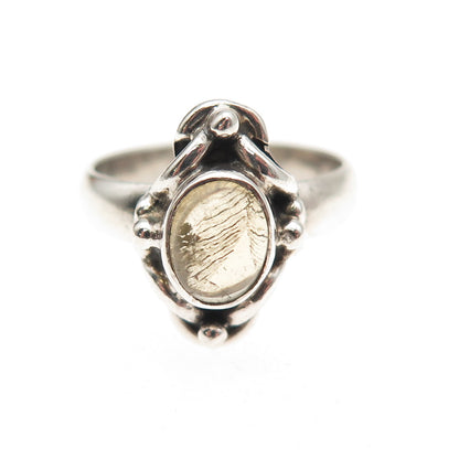 925 Sterling Silver Vintage Real Citrine Oxidized Ring Size 5